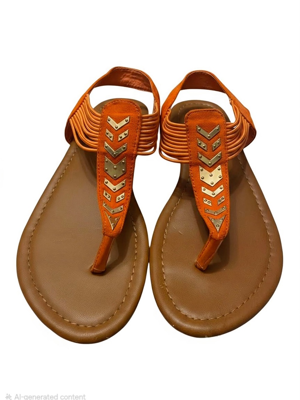 Wet Seal Orange T-Strap Sandals with Gold Chevron Accents - Picture 1 of 2